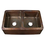 Copper front apron double bowl sink