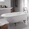 image of small roll top style cast iron clawfoot tub, shown in white