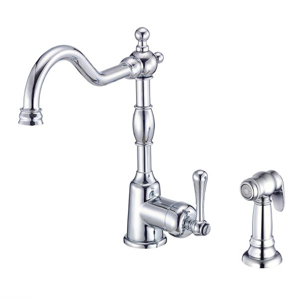 Chrome deck mount faucet with side spray