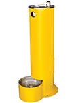 Single pedestal-style drinking fountain with pet bowl
