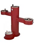ADA compliant three bubbler pedestal-style drinking fountain with pet bowl
