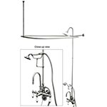 Clawfoot shower enclosure with gooseneck tub filler and handshower