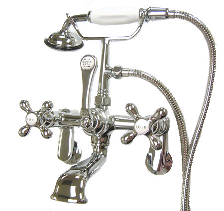 image of DT0521AX wall mount variable spread leg tub faucet with hand shower - cross handles