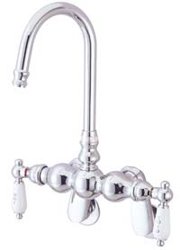 image of DT0821CL hi-rise spout leg tub filler with variable spread wall angle arm - hot/cold porcelain lever handles