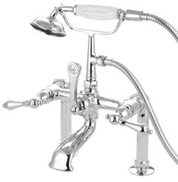 image of DT1041AL 7-inch spread deck mount leg tub faucet with hand shower - lever handles