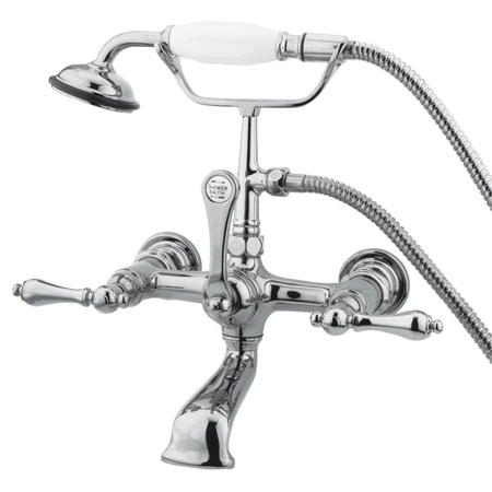image of DT5521AL 7-inch spread wall mount leg tub faucet with hand shower - lever handles
