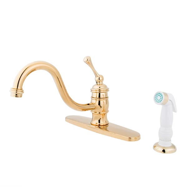 Polished Brass mono deck mount faucet with side spray