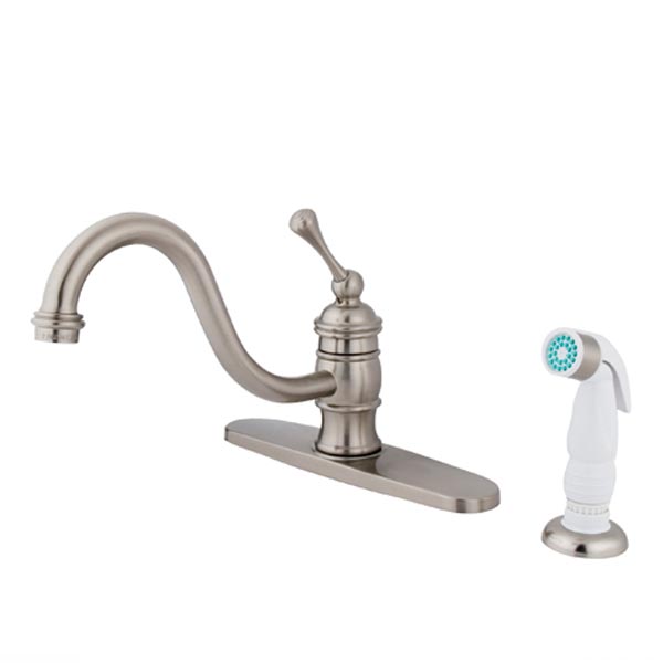 Satin Nickel mono deck mount faucet with side spray