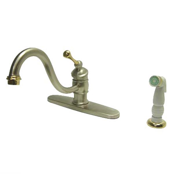 Satin Nickel/Polished Brass mono deck mount faucet with side spray