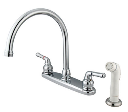 image of EB791 twin brass lever handles kitchen faucet with side spray