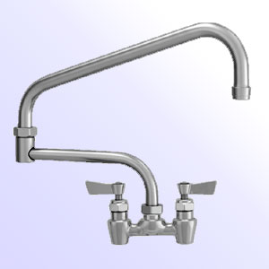 Fisher 4 inch center to center backsplash mount faucets with double jointed swing spout