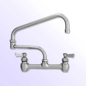 Fisher 8 inch center to center backsplash mount faucets with double jointed swing spout