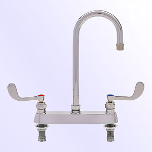 Fisher 8 inch center to center deck mount faucet with swivel/rigid gooseneck spout