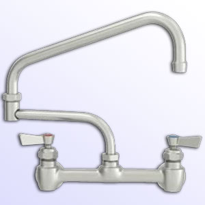 Fisher adjustable width wall mount faucet with double joint swing spout