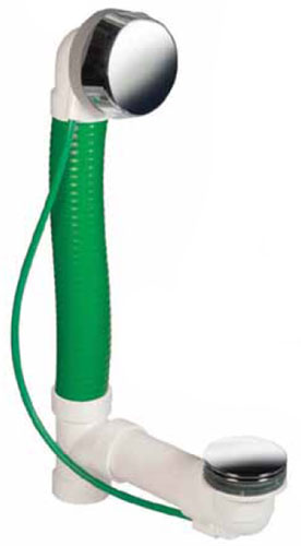 picture of cable operated flexible bath waste and overflow kit, shown in chrome