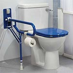 ADA compliant fold up support bar with leg and tissue holder