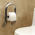 Invisia toilet paper tissue holder with grab bar, shown in polished chrome