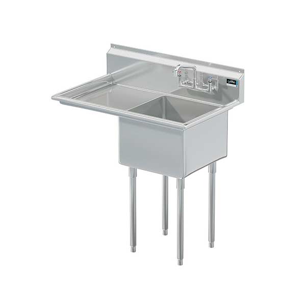 Griffin coved corner commercial sink w/ left drainboard