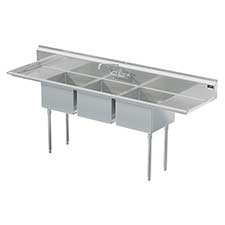 Griffin coved corner commercial sinks with left and right drainboards