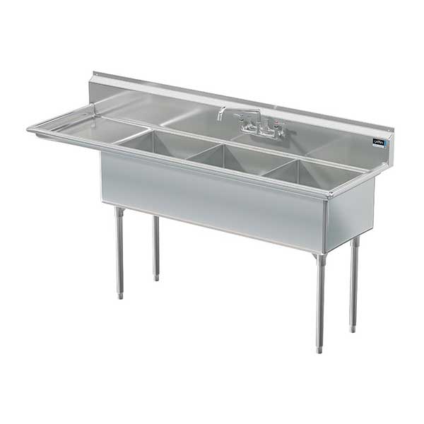 Griffin coved corner commercial sink w/ left drainboard