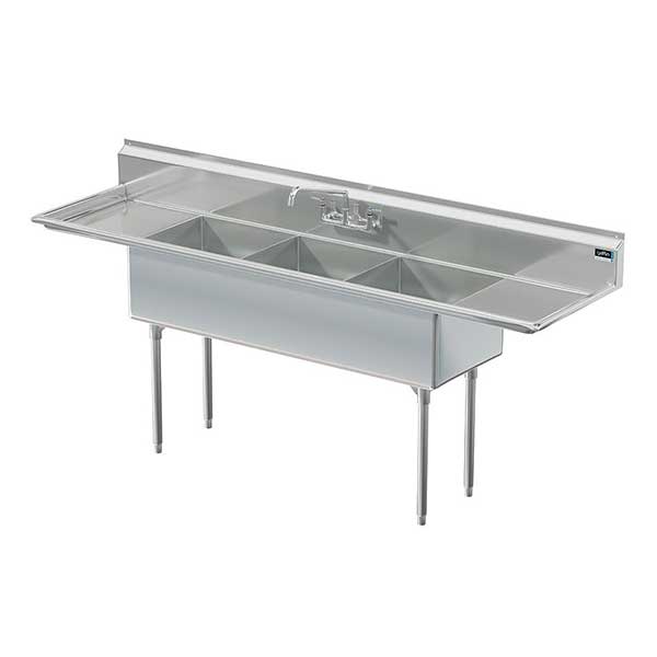 Griffin coved corner commercial sinks w/ left & right drainboards