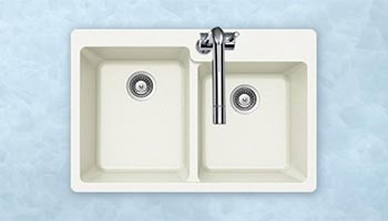Houzer Quartztone series M-175 granite composite 60/40 double bowl drop-in sink in Cloud (White)