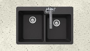 Houzer Quartztone series M-175 granite composite 60/40 double bowl drop-in sink in Midnite (Black)