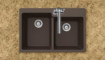 Houzer Quartztone series M-175 granite composite 60/40 double bowl drop-in sink in Mocha (Brown)