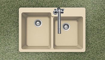 Houzer Quartztone series M-175 granite composite 60/40 double bowl drop-in sink in Sand (Tan)