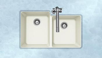 Houzer Quartztone series M-175U granite composite 60/40 double bowl undermount sink in Cloud (White)