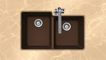 Houzer Quartztone series M-175U granite composite 60/40 double bowl undermount sink in Earth (Brown)
