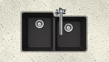 Houzer Quartztone series M-175U granite composite 60/40 double bowl undermount sink in Midnite (Black)