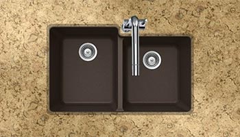 Houzer Quartztone series M-175U granite composite 60/40 double bowl undermount sink in Mocha (Brown)