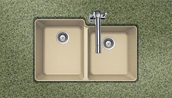 Houzer Quartztone series M-175U granite composite 60/40 double bowl undermount sink in Sand (Tan)