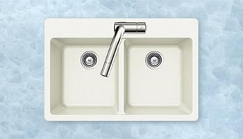 Houzer Quartztone series M-200 granite composite equal double bowl drop-in sink in Cloud (White)