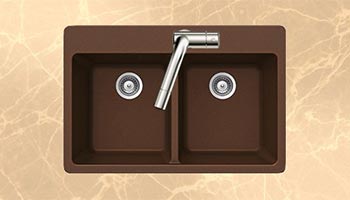 Houzer Quartztone series M-200 granite composite equal double bowl drop-in sink in Earth (Brown)