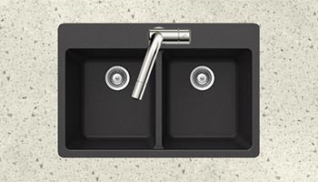 Houzer Quartztone series M-200 granite composite equal double bowl drop-in sink in Midnite (Black)
