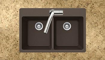 Houzer Quartztone series M-200 granite composite equal double bowl drop-in sink in Mocha (Brown)