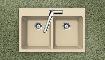 Houzer Quartztone series M-200 granite composite equal double bowl drop-in sink in Sand (Tan)