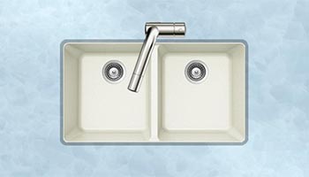 Houzer Quartztone series M-200U granite composite equal double bowl undermount sink in Cloud (White)