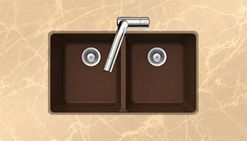 Houzer Quartztone series M-200U granite composite equal double bowl undermount sink in Earth (Brown)