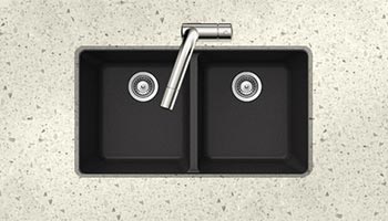 Houzer Quartztone series M-200U granite composite equal double bowl undermount sink in Midnite (Black)