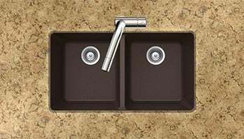 Houzer Quartztone series M-200U granite composite equal double bowl undermount sink in Mocha (Brown)