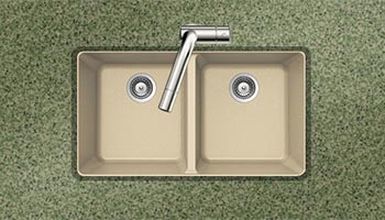 Houzer Quartztone series M-200U granite composite equal double bowl undermount sink in Sand (Tan)