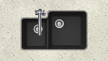 Houzer Quartztone series S-175U granite composite 70/30 double bowl undermount sink in Midnite (Black)