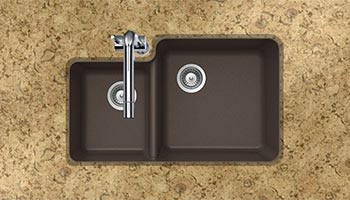 Houzer Quartztone series S-175U granite composite 70/30 double bowl undermount sink in Mocha (Brown)