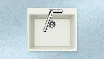 Houzer Quartztone series G-100 granite composite small single bowl drop-in sink in Cloud (White)