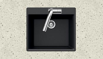 Houzer Quartztone series G-100 granite composite small single bowl drop-in sink in Midnite (Black)