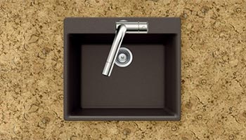 Houzer Quartztone series G-100 granite composite small single bowl drop-in sink in Mocha (Brown)