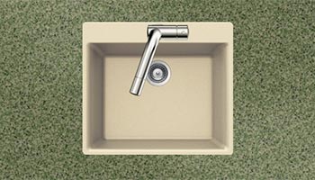 Houzer Quartztone series G-100 granite composite small single bowl drop-in sink in Sand (Tan)